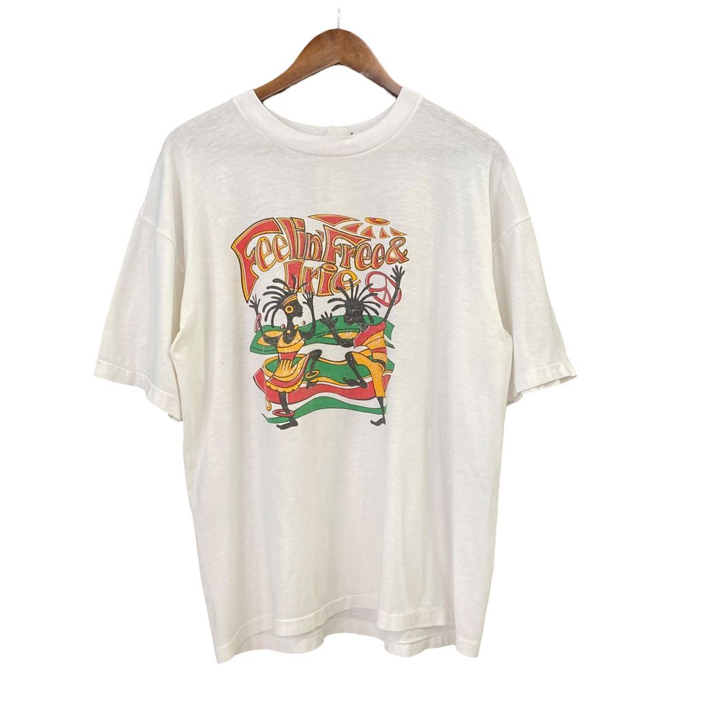 90s レゲエ ラスタカラー アイリー プリント Tシャツ 白 No.S278