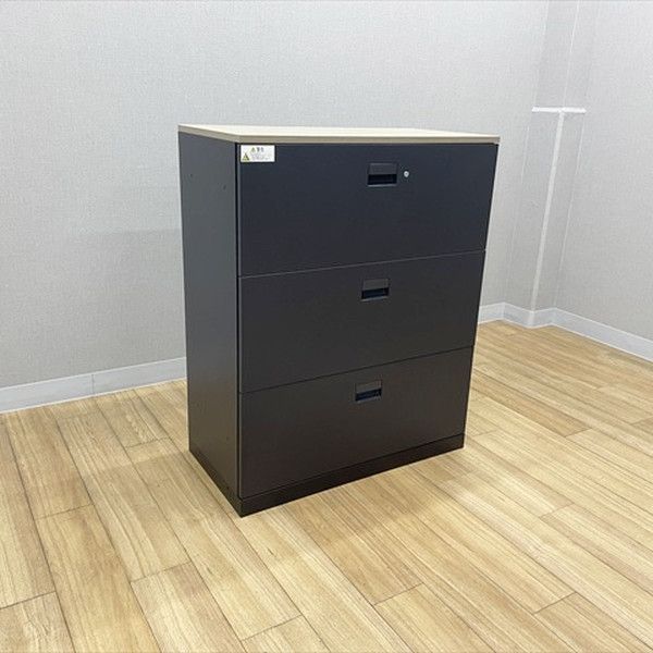 ラテラルキャビネット 3段 エスキャビネット 天板付 書庫 オフィス収納 W900 イトーキ サテンブラックT