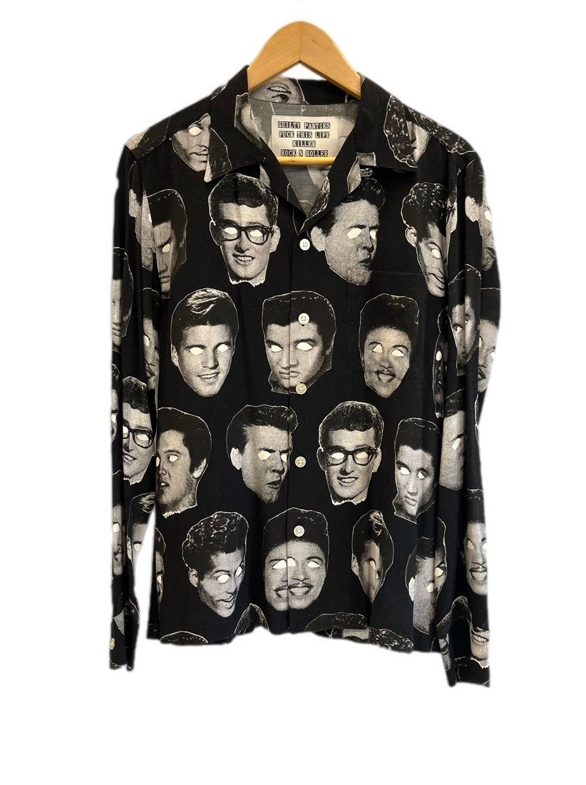 ワコマリア WACKO MARIA ROCK N ROLL ALOHA SHIRT L/S ロックンロール アロハシャツ 長袖 総柄 黒 開襟シャツ 長袖シャツ ブラック Mサイズ 101MT-6324