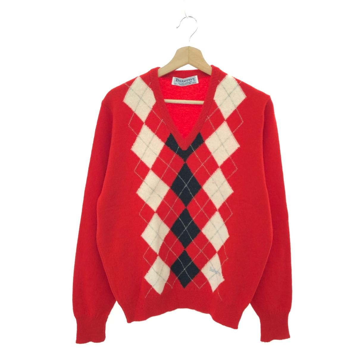 Burberry's バーバリーズ Vネックニット サイズ:40 Vintage/アーガイル/長袖/ロゴ刺繍   ウール レッド メンズ / 240002233242 メンズ Burberry's バーバリーズ Vネックニット サイズ:40 Vintage