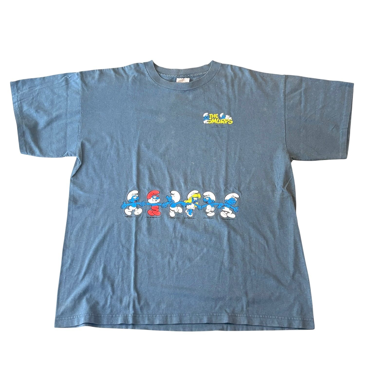 USA製 90s THE SMURFS S/S TEE スマーフ 半袖Tシャツ XL light Blue 水色 STANLEY DESANTIS 1997 古着