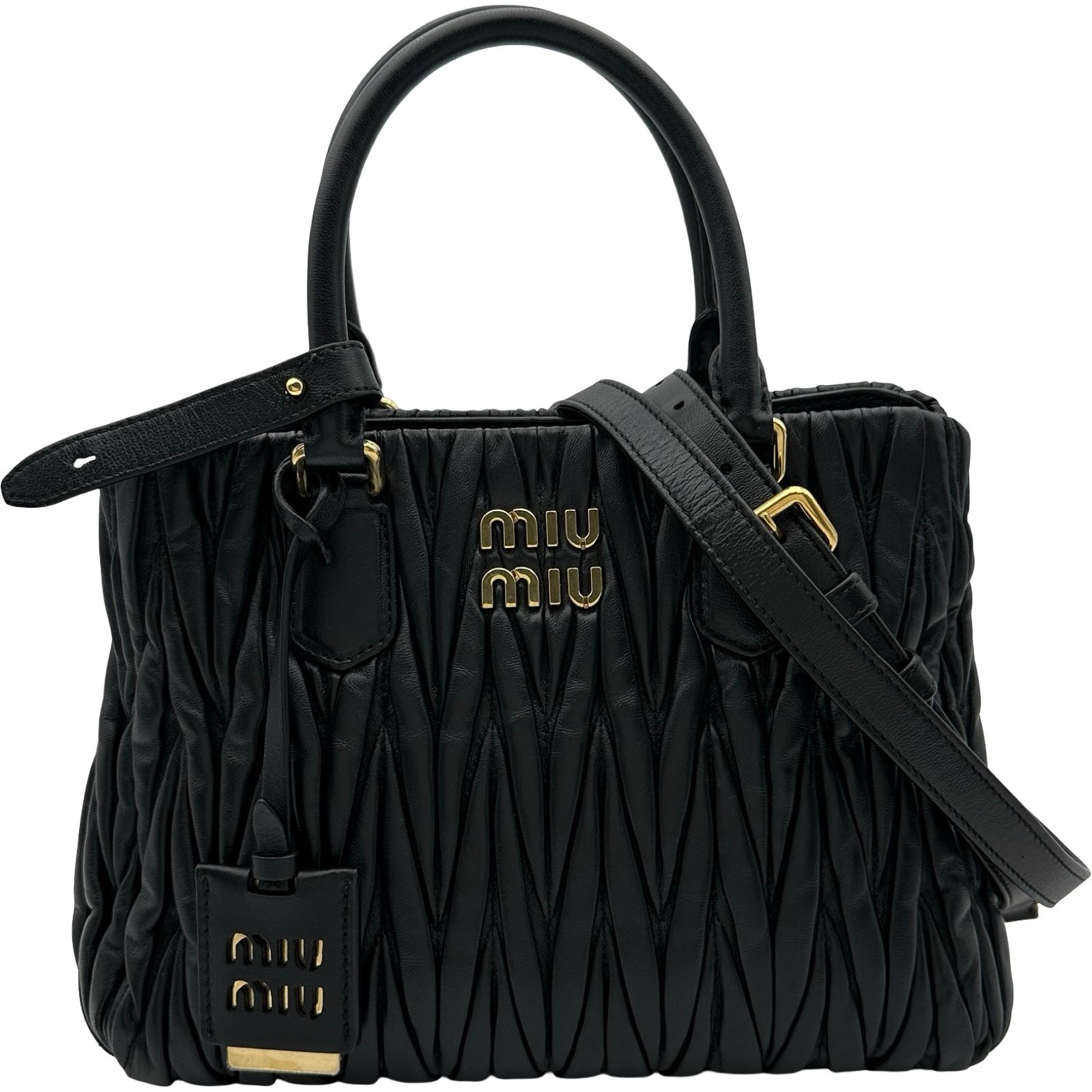 ミュウミュウ miu miu マテラッセスモールハンドバッグ 5BA258 ブラック ゴールド金具 ナッパレザー レディース ハンドバッグ