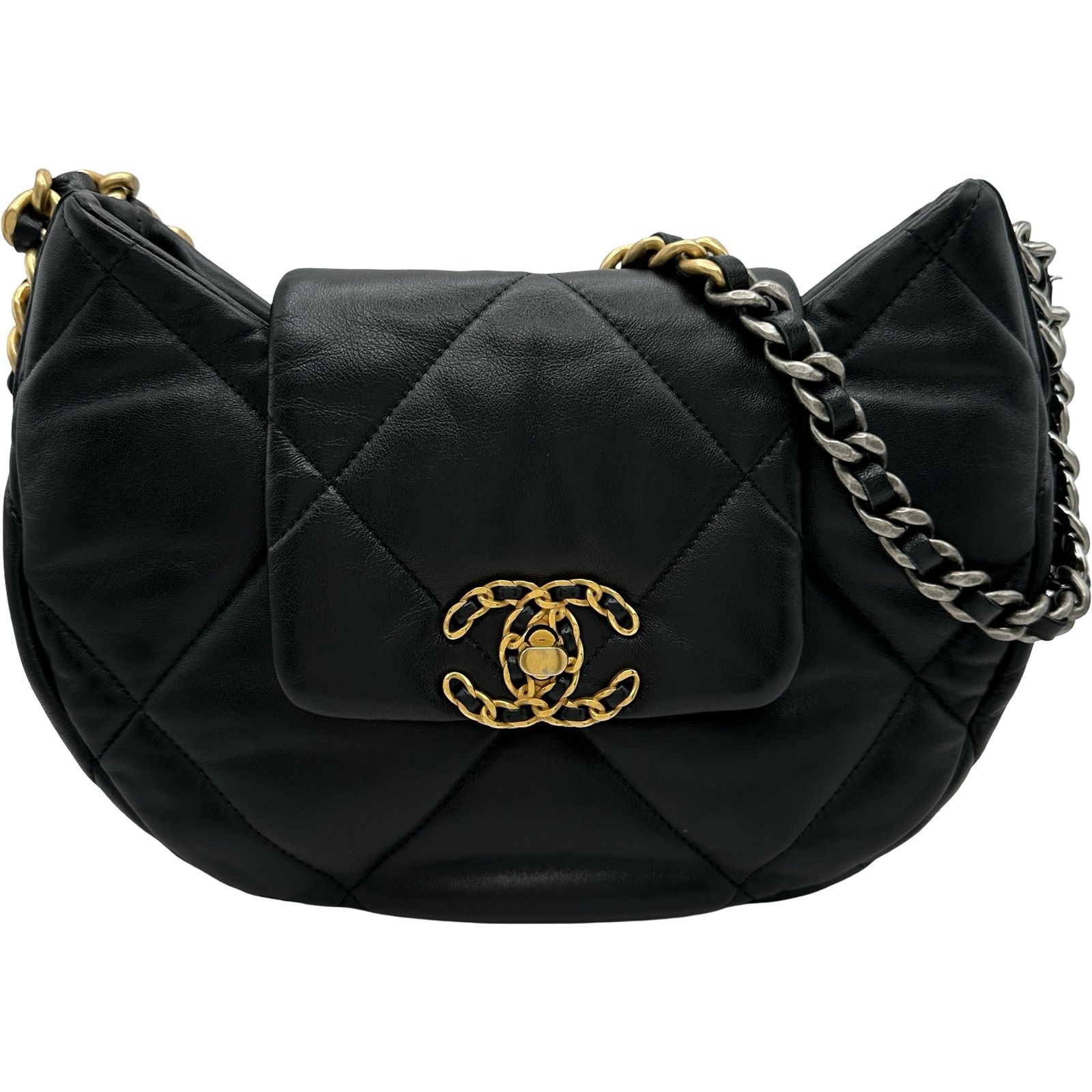 シャネル CHANEL シャネル19チェーンショルダー ブラック シルバー/ゴールド金具 ラムスキン レディース ショルダーバッグ