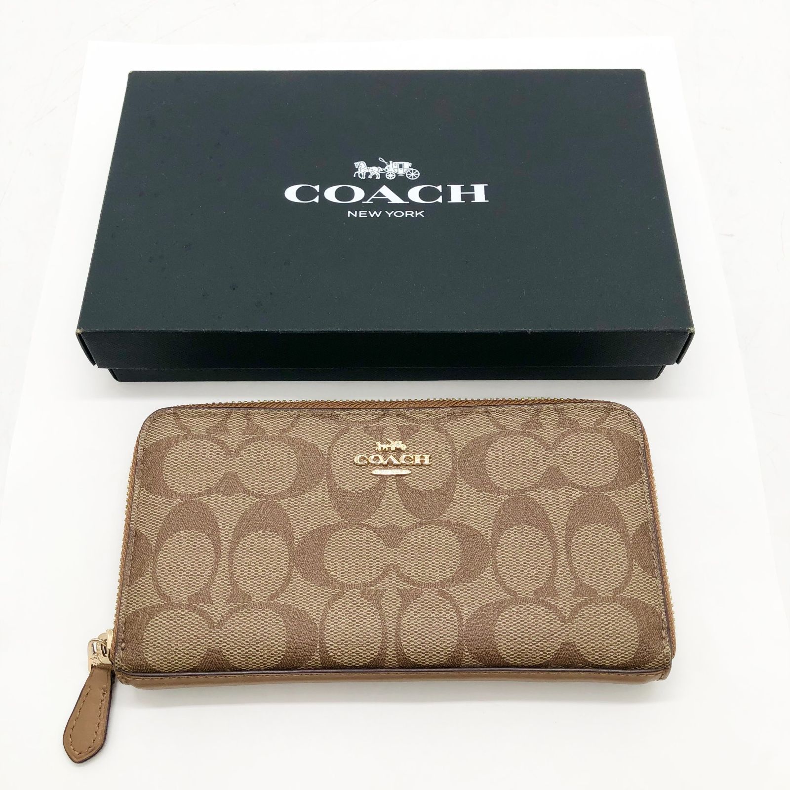 ◎S033 COACH コーチ シグネチャー柄 ラウンドファスナー 長財布 (ma 