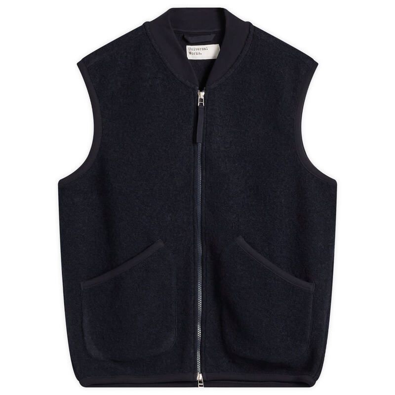 ユニバーサルワークス メンズ アウター パーカー・スウェット ウール コート フリース Universal Works Wool Fleece Zip Waistcoat Navy ネイビー