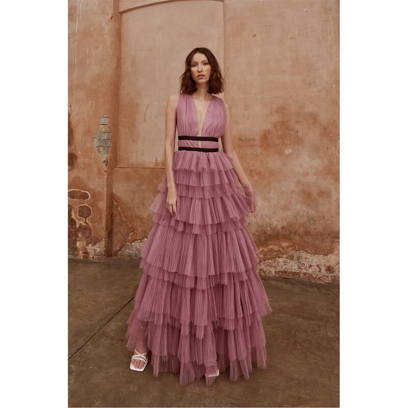トゥルーデカデンス レディース トップス ワンピース チュール マキシワンピース マキシ True Decadence Decadence Eliza Plunge Front Tulle Layered Maxi Dress Pink ピンク