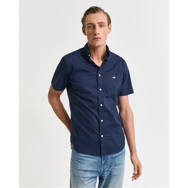 ガント メンズ トップス シャツ レギュラーフィット Gant Regular Fit Classic Poplin Short Sleeve Shirt Marine