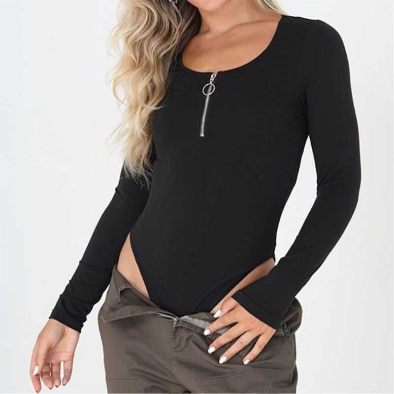 ブレーブソウル レディース トップス シャツ ボディースーツ Brave Soul Sleeve Bodysuit with Zip Black ブラック
