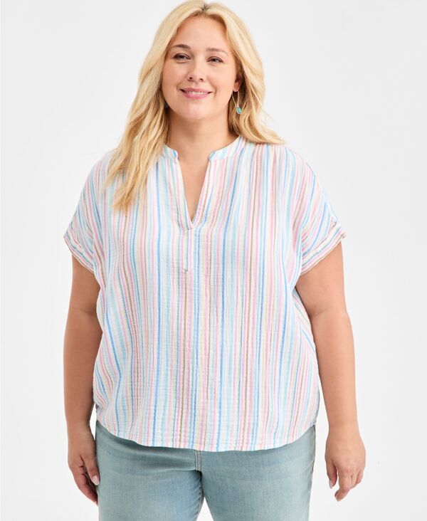 スタイルアンドコー レディース トップス シャツ Vネック プラスサイズ Style Co Plus Size Striped VNeck DolmanSleeve Top Stripe Bright White ホワイト
