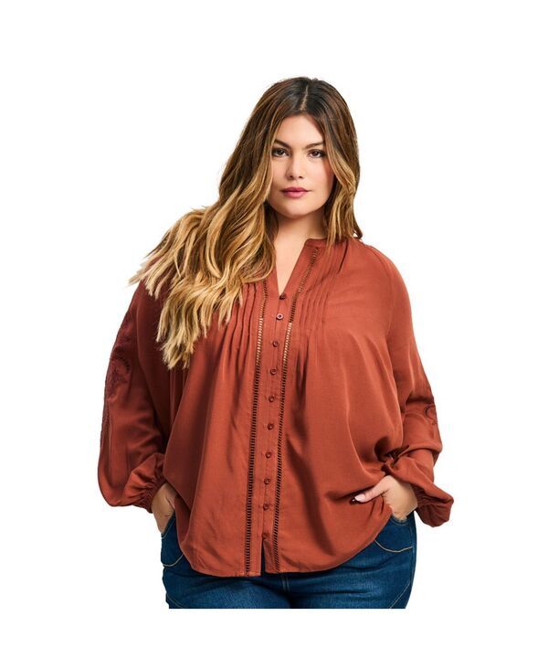 アベニュー レディース トップス シャツ 刺繍 AVENUE Womens Gabby Embroidered Pintuck Shirt Rust ラスト 12,690円