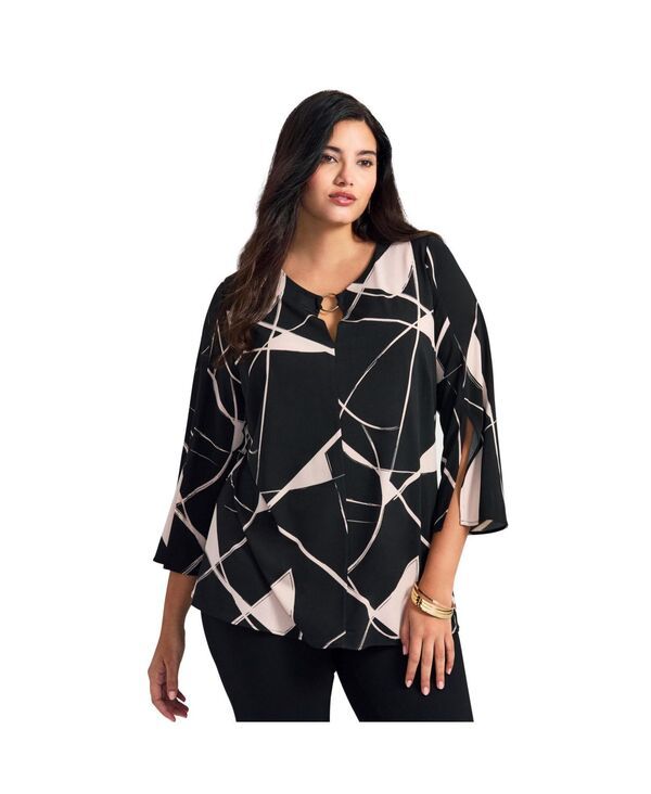 アベニュー レディース トップス シャツ AVENUE Womens Audrey Ring Detail Top Mono graphic
