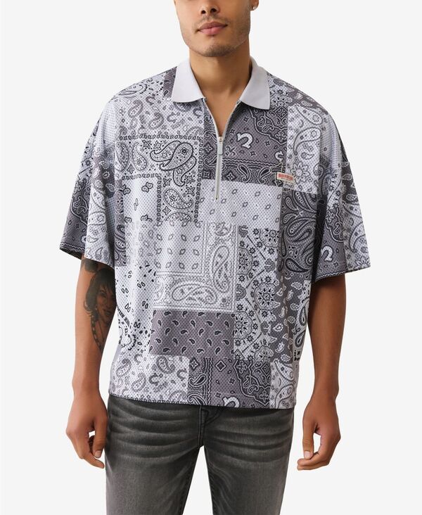 トゥルーレリジョン メンズ トップス ポロシャツ True Religion Mens Bandana Polo Shirt Gray Blue グレー