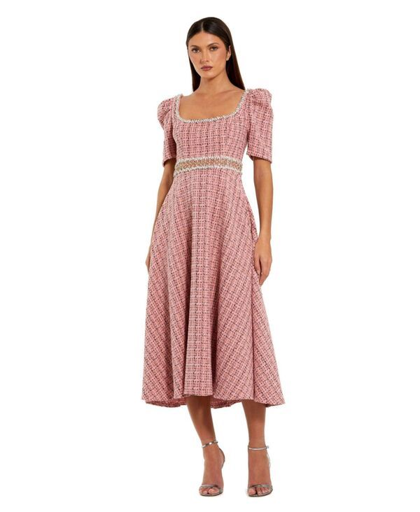 マックダガル レディース トップス ワンピース ミディワンピース ミディ Mac Duggal Womens Puff Sleeve Boucle Midi Dress With Beaded Belt Pink multi ピンク