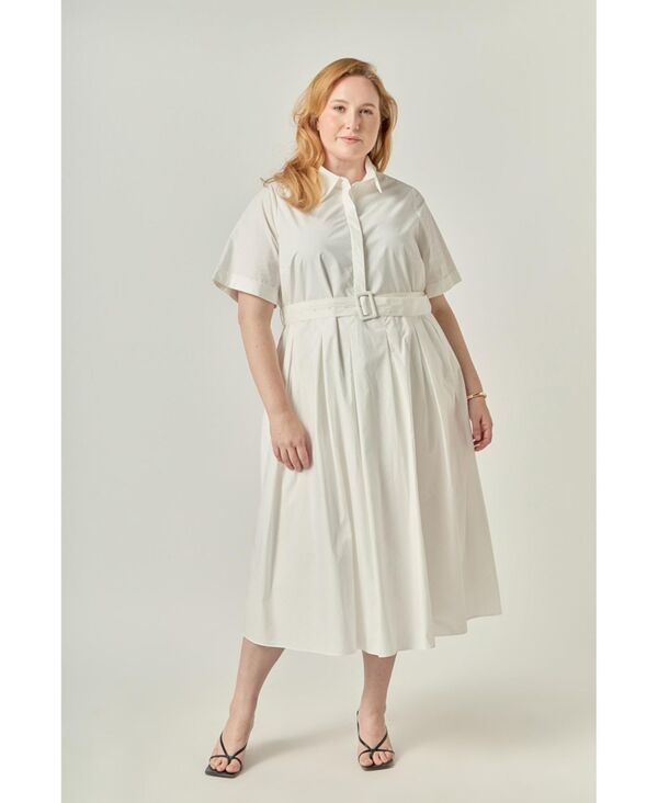 イングリッシュファクトリー レディース トップス ワンピース ミディワンピース プラスサイズ ミディ English Factory Plus Size Belted Midi Dress White ホワイト