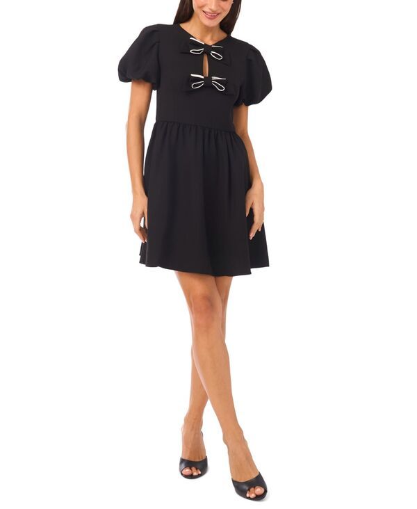 セセ レディース トップス ワンピース CeCe Womens Short Puff Sleeve Bow Dress Rich Black ブラック