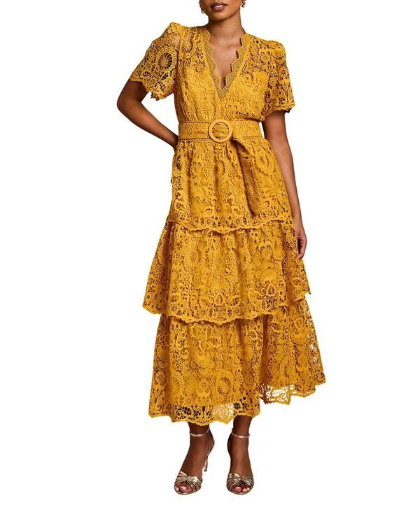 コースト レディース トップス ワンピース ティアード ミディワンピース ミディ レース Coast Womens Tiered Lace Midi Dress Gold ゴールド
