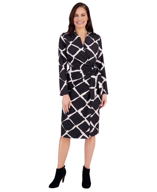 ロンドンタイムス レディース トップス ワンピース ミディワンピース プリント ミディ London Times Womens Collar Printed Side Tie Midi Dress Open