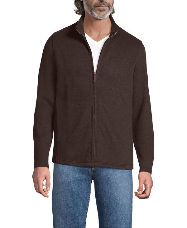 ランズエンド メンズ アウター ニット・セーター Lands End Mens Bedford Rib Full Zip Dark walnut brown heather ヘザー 19,586円