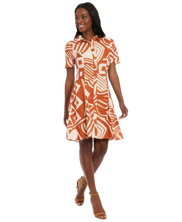ロンドンタイムス レディース トップス ワンピース シャツワンピース シャツ 半袖 London Times Womens ShortSleeve Shirt Dress Orange オレンジ 22,484円