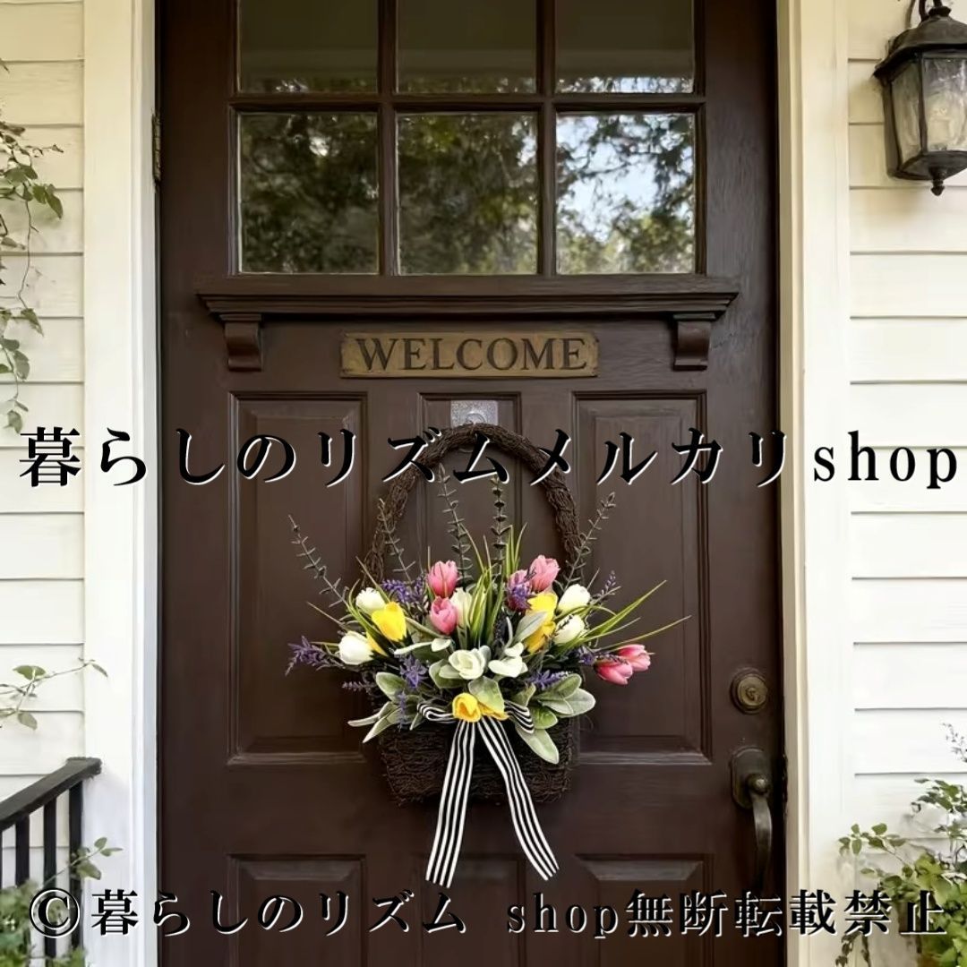 チューリップとラベンダーのリース 揺れるチューリップとラベンダーの