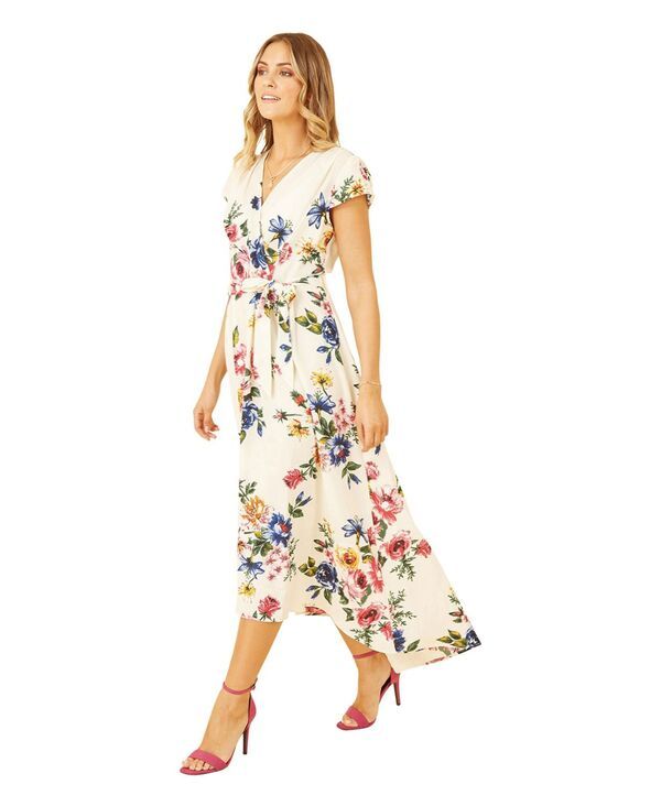 ユミキム レディース トップス ワンピース ラップワンピース フラワー柄 プリント フラワー Yumi Womens Floral Print Dip Hem Wrap Dress Ivory アイボリー