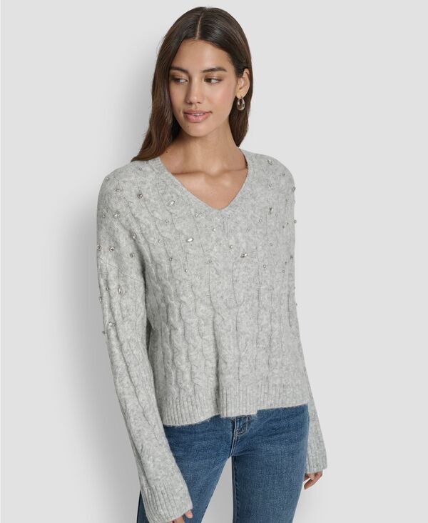 ダナキャランニューヨーク レディース アウター ニット・セーター セーター 長袖 DKNY Jeans Womens Embellished Detail LongSleeve Sweater Sky Grey Heather グレー