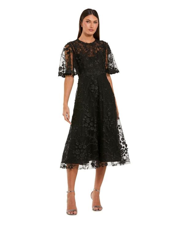 マックダガル レディース トップス ワンピース ミディワンピース ミディ 刺繍 Mac Duggal Womens Flutter Sleeve Embroidered Midi Dress Black ブラック