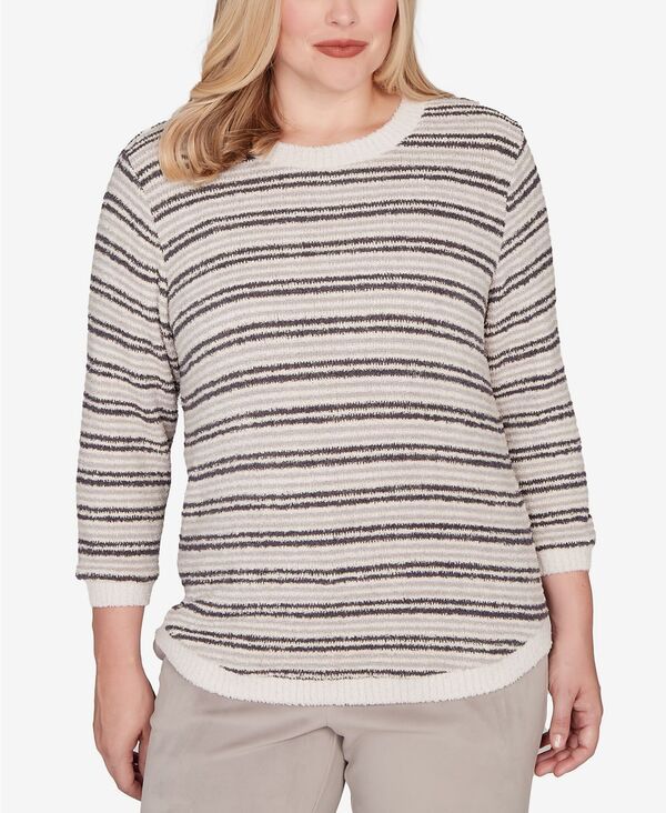 アルフレッド ダナー レディース トップス シャツ プチ ニット Alfred Dunner Petite Calm Luxe Eyelash Striped Knit Top Slate Multi スレート