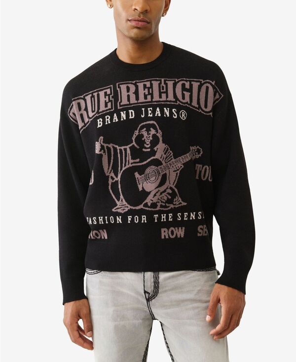 トゥルーレリジョン メンズ アウター ニット・セーター クルーネック セーター True Religion Mens Crewneck RegularFit Sweater Jet Black ブラック
