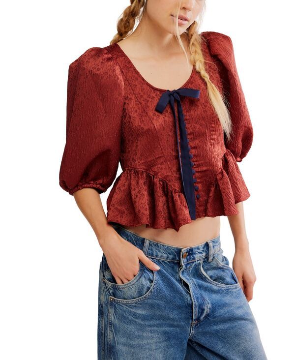 フリーピープル レディース トップス シャツ Free People Womens Scoop Neck Pamela Bow Top Spiced Rum
