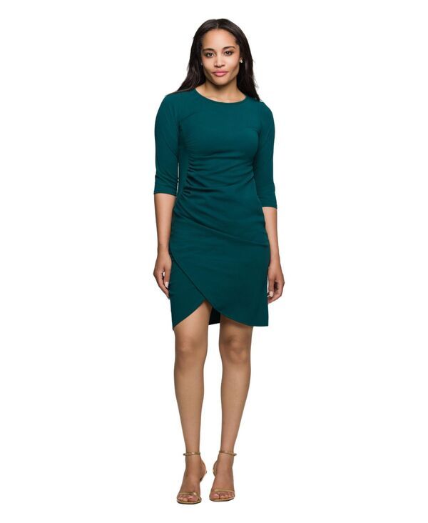 24 セブンコンフォート レディース トップス ワンピース ミニワンピース ギャザー ミニ 24seven Comfort Apparel Womens Three Quarter Sleeve Ruched Tulip Hem Mini Dress Hunt