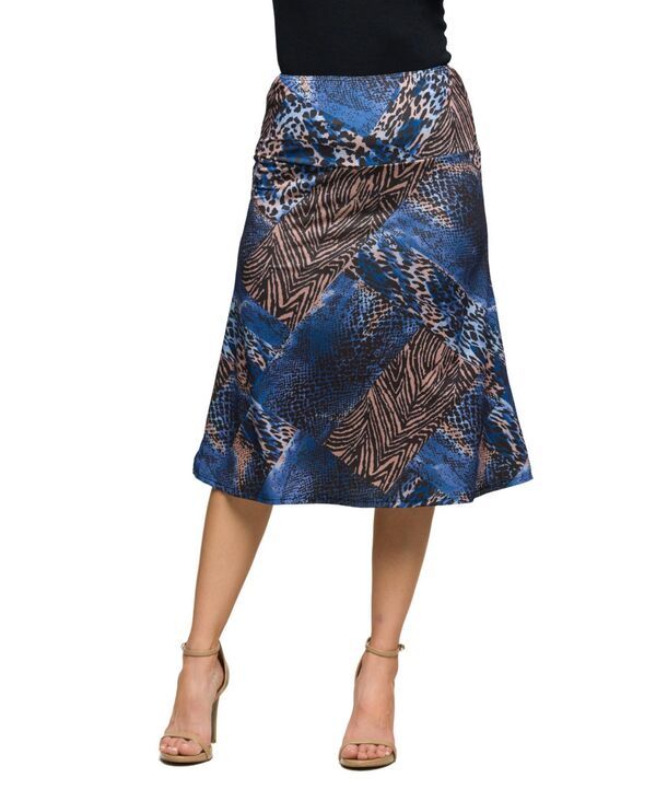 24 セブンコンフォート レディース ボトムス スカート アニマル柄 ひざ丈 プリント 24seven Comfort Apparel Womens Blue Animal Print Knee Length Skirt Blue Multi ブルー