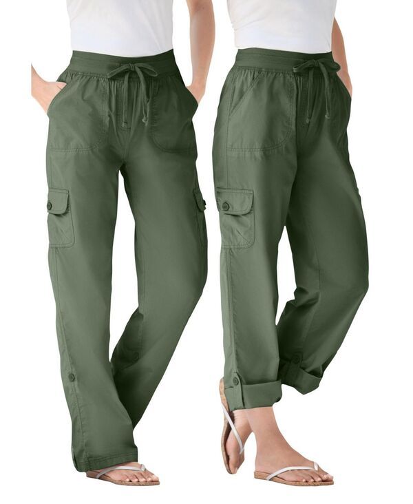 ウーマン ウィズイン レディース ボトムス カジュアルパンツ カーゴパンツ キャップ Woman Within Womens Within Convertible Length Cargo PantCapri Olive green グリーン
