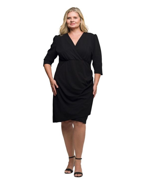 24 セブンコンフォート レディース トップス ワンピース Vネック ラップワンピース プラスサイズ 24seven Comfort Apparel Plus Size Solid Color V Neck Faux Wrap Dress Black ブラック