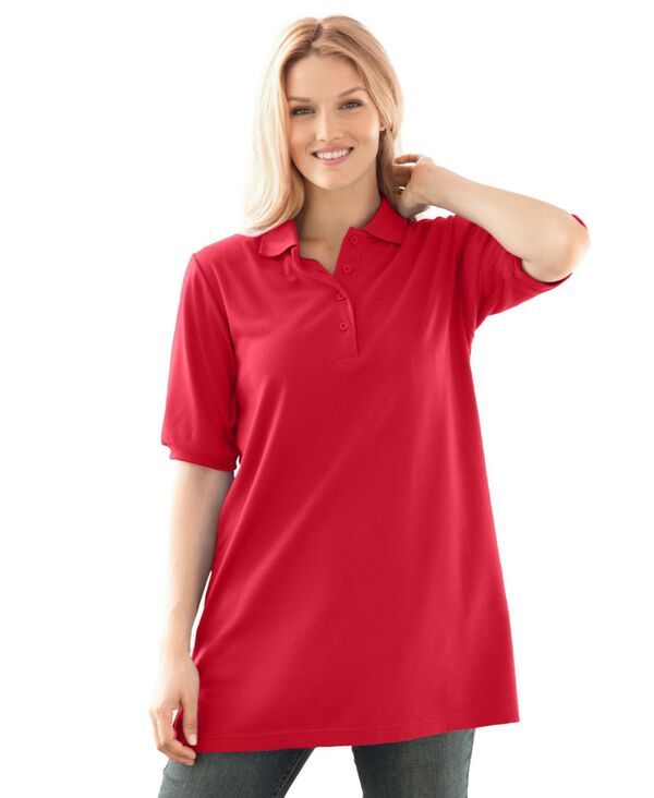 ウーマン ウィズイン レディース トップス シャツ ポロシャツ Woman Within Womens Within ElbowSleeve Polo Tunic Vivid red レッド