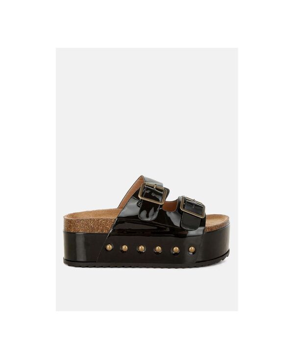 ロンドンラグ レディース シューズ サンダル London Rag Womens Merton Studded Flatform Slip Ons Black ブラック