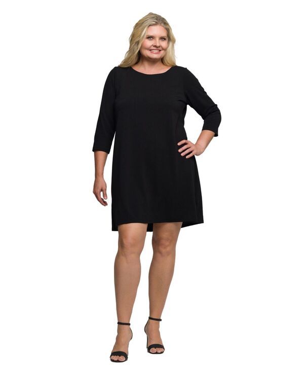24 セブンコンフォート レディース トップス ワンピース A ライン ひざ丈 プラスサイズ 24seven Comfort Apparel Plus Size Three Quarter Sleeve A Line Knee Length Dress Bla