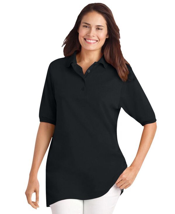 ウーマン ウィズイン レディース トップス シャツ ポロシャツ Woman Within Womens Within ElbowSleeve Polo Tunic Black ブラック