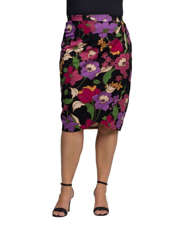 24 セブンコンフォート レディース ボトムス スカート フラワー柄 プラスサイズ プリント ミディ フラワー 24seven Comfort Apparel Plus Size Black Multi Floral Print Midi Pencil Ski