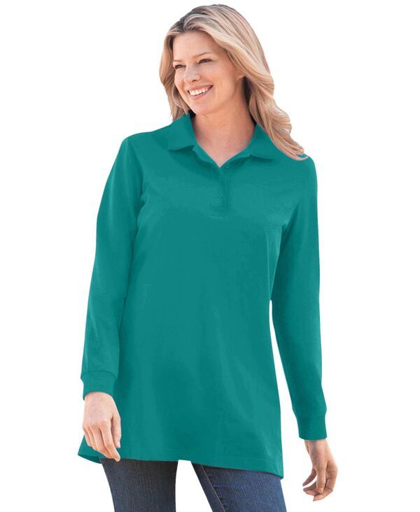 ウーマン ウィズイン レディース トップス シャツ ポロシャツ プラスサイズ 長袖 Woman Within Plus Size LongSleeve Polo Shirt Waterfall