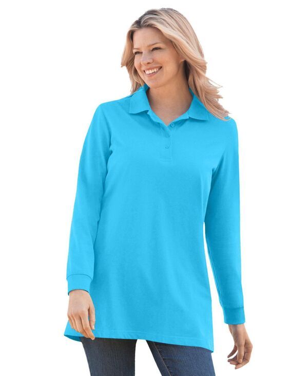 ウーマン ウィズイン レディース トップス シャツ ポロシャツ 長袖 Woman Within Womens Within LongSleeve Polo Shirt Paradise blue ブルー