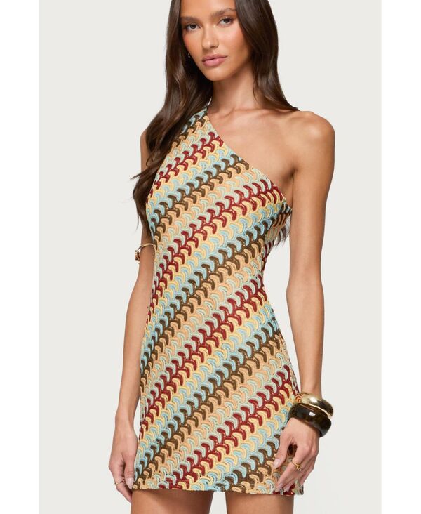 アディクテッド レディース トップス ワンピース ミニワンピース ミニ Edikted Womens Agua Zigzag One Shoulder Mini Dress Mix