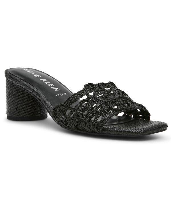 アンクライン レディース シューズ サンダル ヒール Anne Klein Womens Flores Block Heel Raffia Dress Sandals Black Raffia ブラック