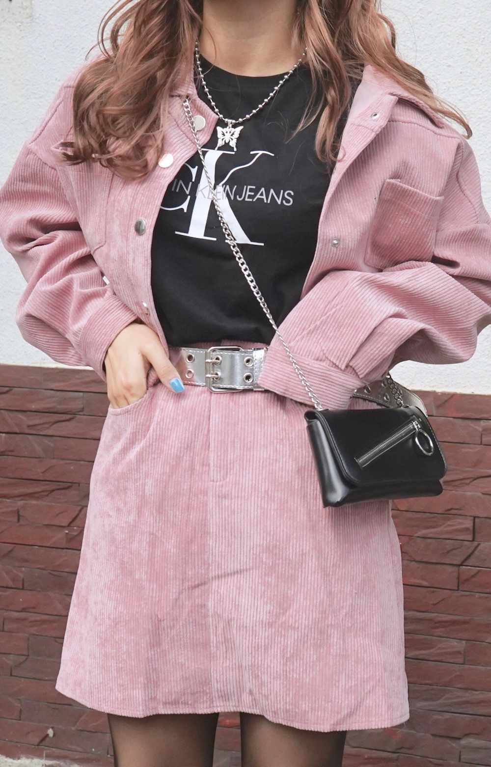 Corduroy Jacket＋Skirt 2P SET UP (light pink)