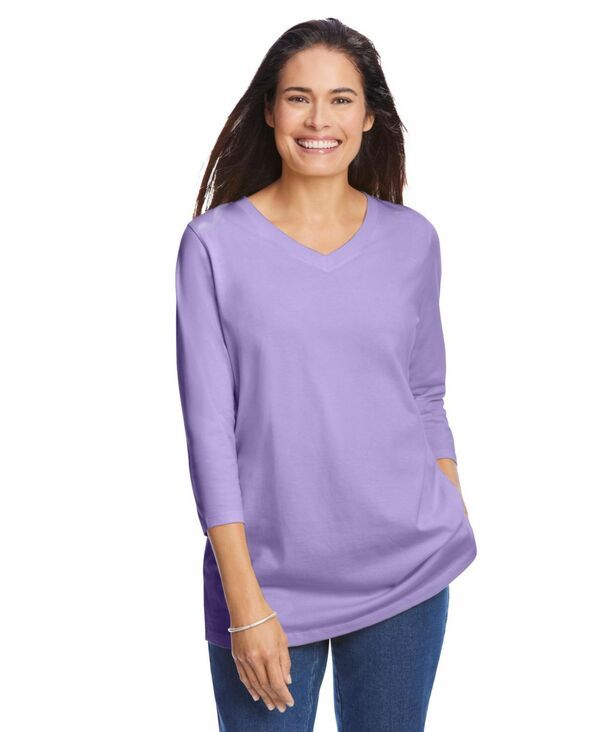ウーマン ウィズイン レディース トップス シャツ Vネック Tシャツ Woman Within Womens Within Perfect ThreeQuarter Sleeve VNeck Tee Soft iris