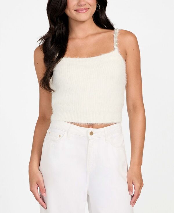 ゲス レディース アウター ニット・セーター ノースリーブ クロップド GUESS Womens Cropped Bralette Sleeveless Sweater Cream White ホワイト