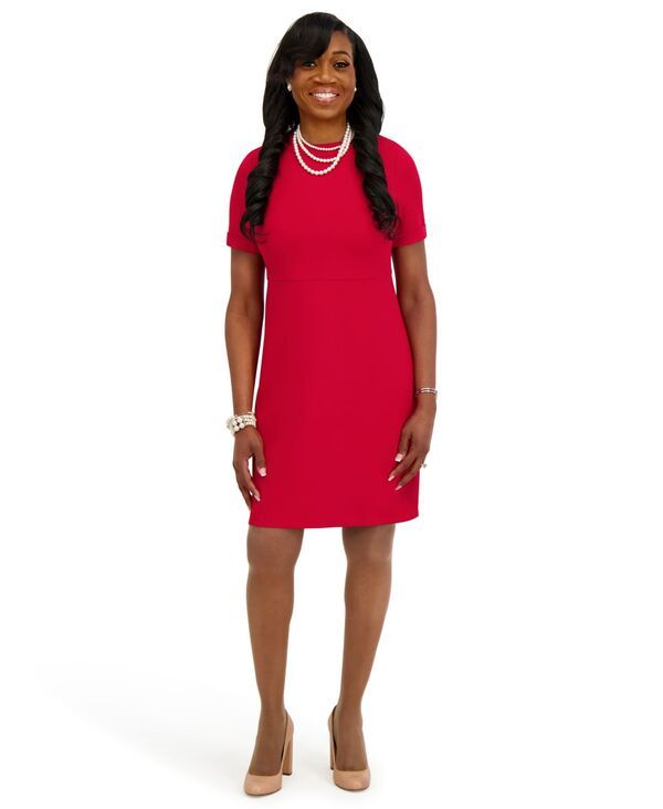 カスパール レディース トップス ワンピース クルーネック Kasper Womens Short Sleeve Crewneck Dress Crimson クリムゾン