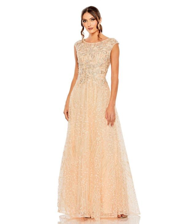 マックダガル レディース トップス ワンピース ハイネック 刺繍 レース Mac Duggal Womens High Neck Lace Embroidered Detail Gown Peach ピーチ