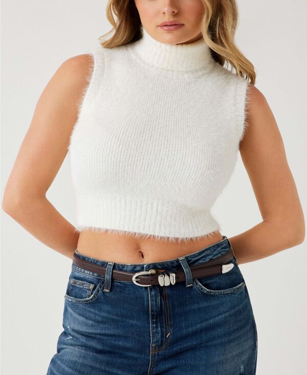 ゲス レディース アウター ニット・セーター タートルネック セーター クロップド GUESS Womens Mei Turtleneck Cropped Sweater Top Dove White ホワイト