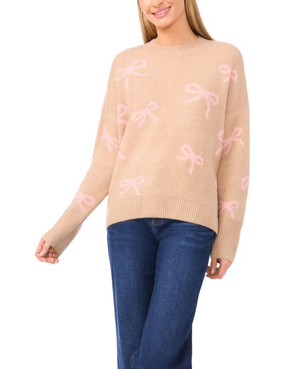 セセ レディース アウター ニット・セーター プリント セーター CeCe Womens Ribbon Print Pull On Sweater Coastal Beige ベージュ 7,485円